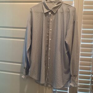 Amazon Women's Blue Striped Button Down Shirt